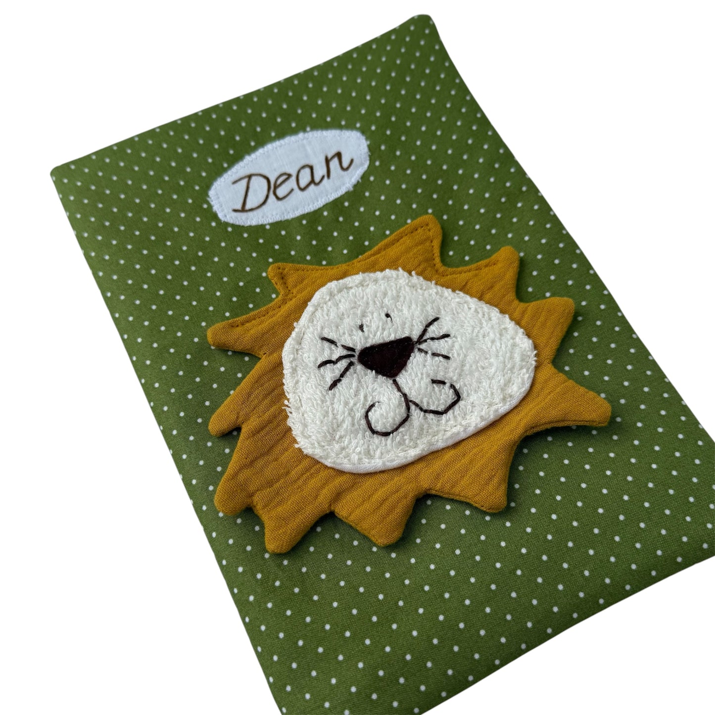U-Heft Hülle Löwe mit Name – Kinderuntersuchungsheft aus Baumwolle | Personalisiertes Babygeschenk