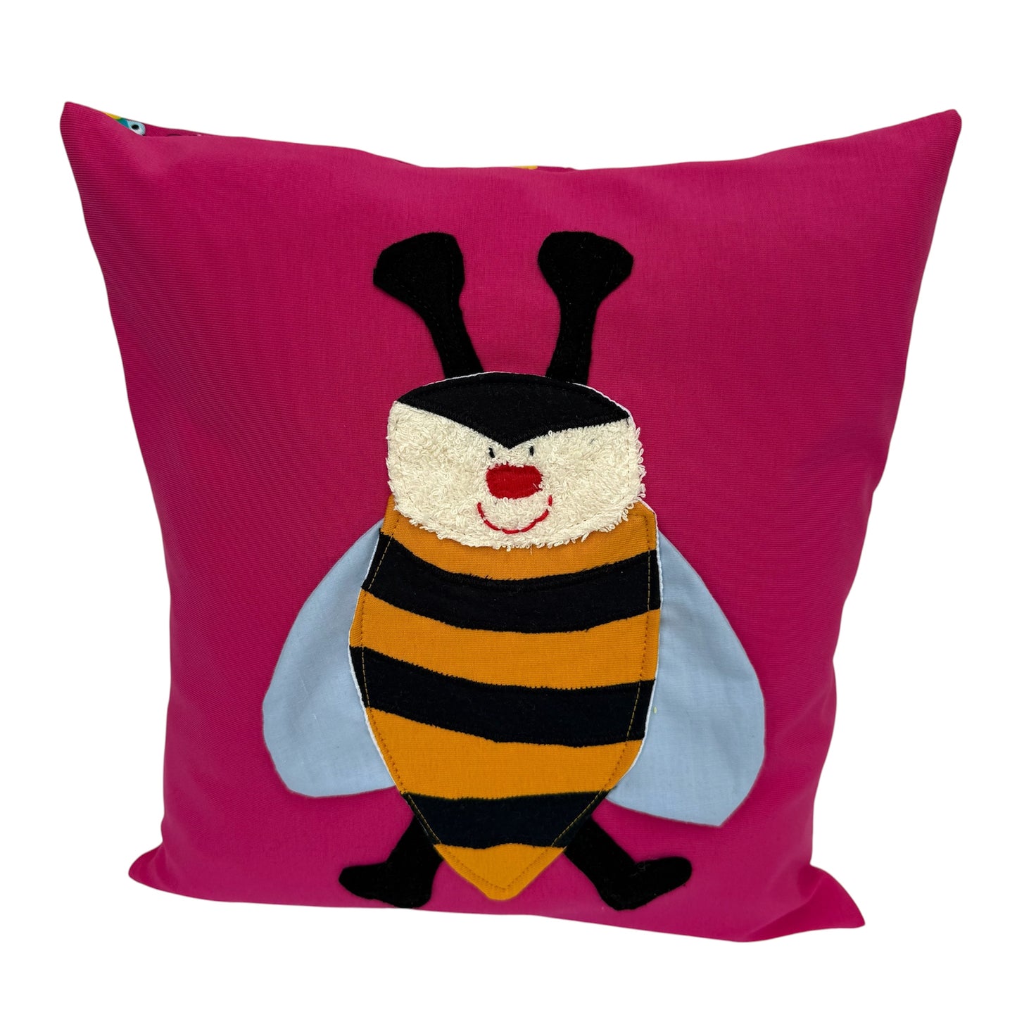 Reisekissen für Mädchen mit Biene – Kuschelkissen Pink 30x30 cm | Handgemachtes Kinderkissen