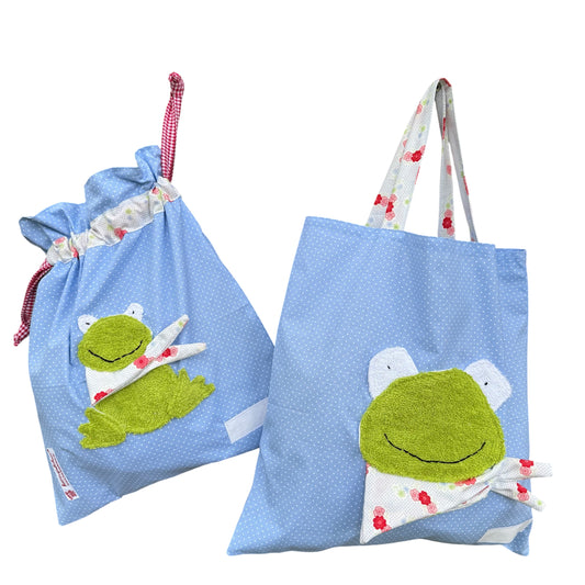 Wetbagset Frosch personalisiert – Kindertasche & Wetbag für Kindergarten