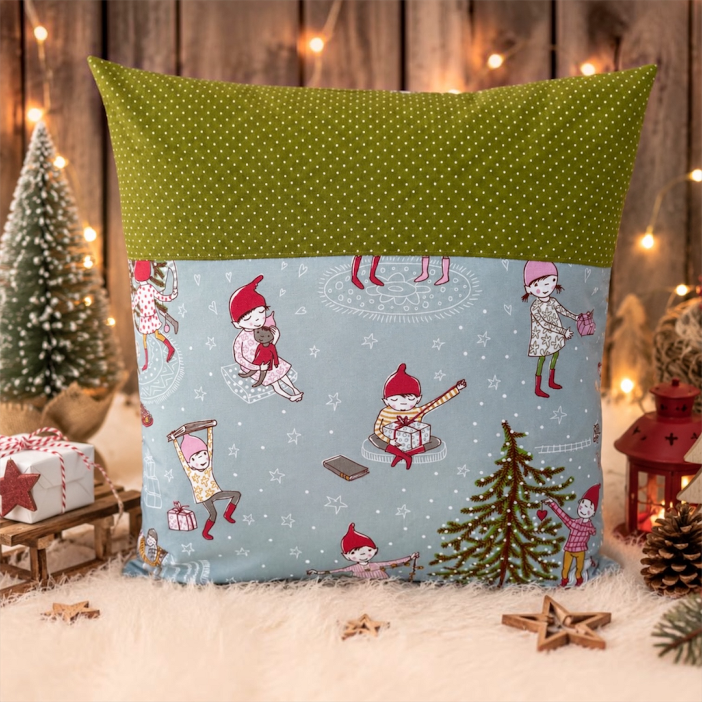 Kissen Weihnachten mit Wichteln – Handgemachte Weihnachtsdeko & liebevolles Weihnachtsgeschenk