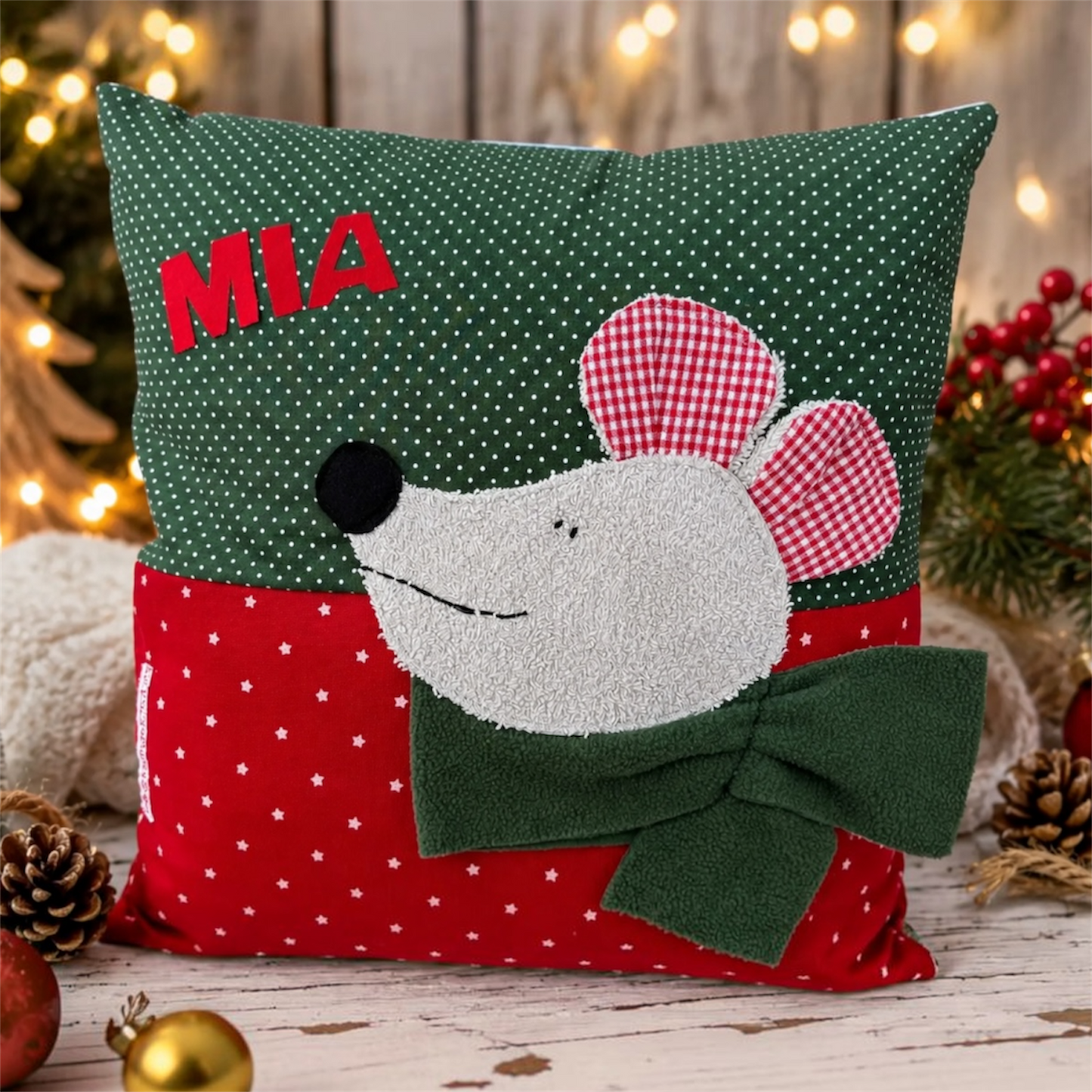 Kuschelkissen Maus personalisiert | Weihnachtsgeschenk für Kinder 40x40 cm