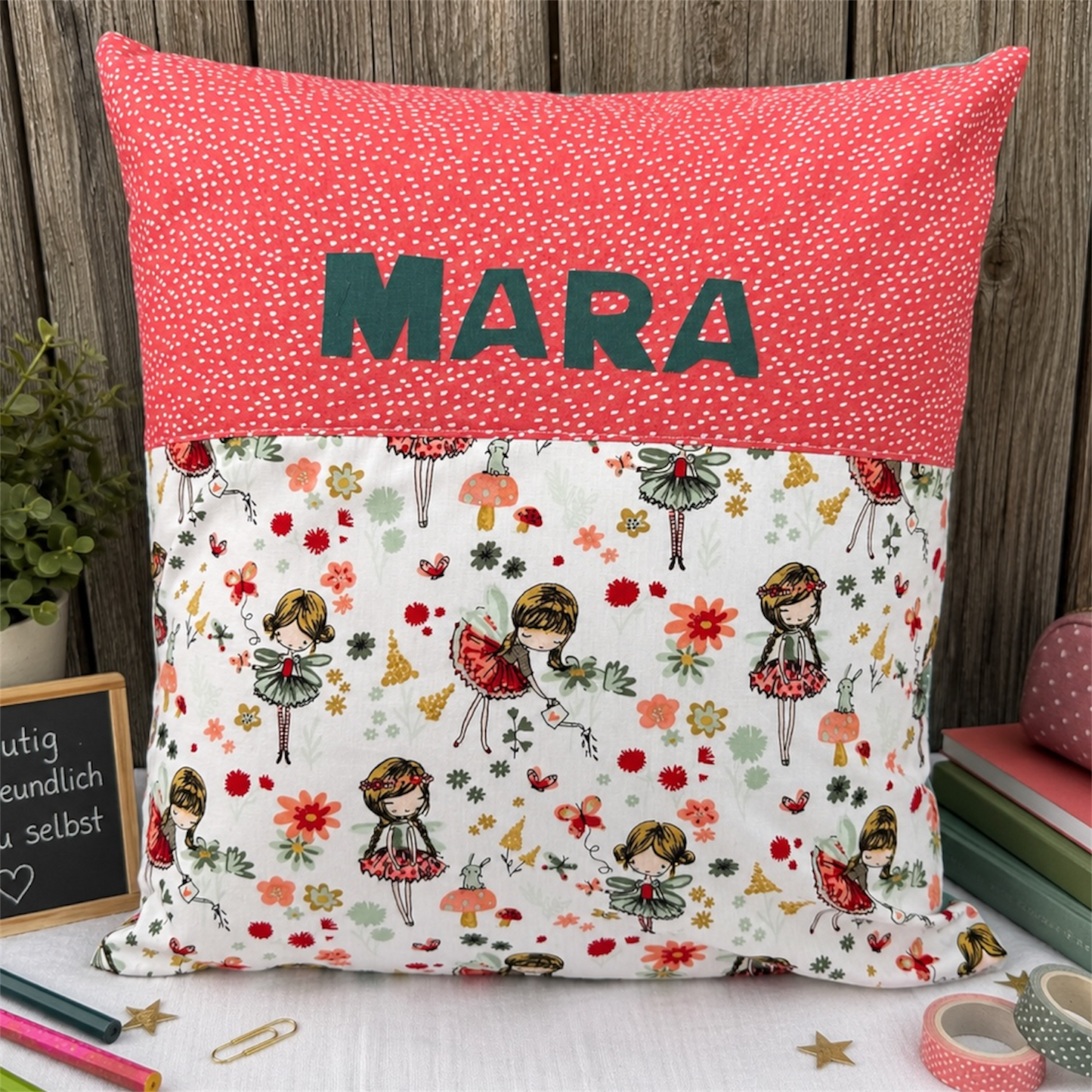 Kissen mit Namen Elfen & Feen | Personalisiertes Kinderkissen 40x40 cm | Geschenk für Mädchen