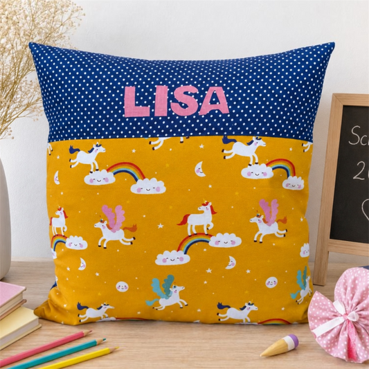 Einhornkissen mit Namen – personalisiertes Kissen 40 × 40 cm