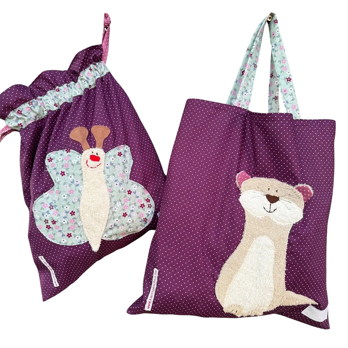 Kita-Set Otter & Schmetterling – Handgemachte Wetbag & Garderobenbeutel mit Namen für Kinder