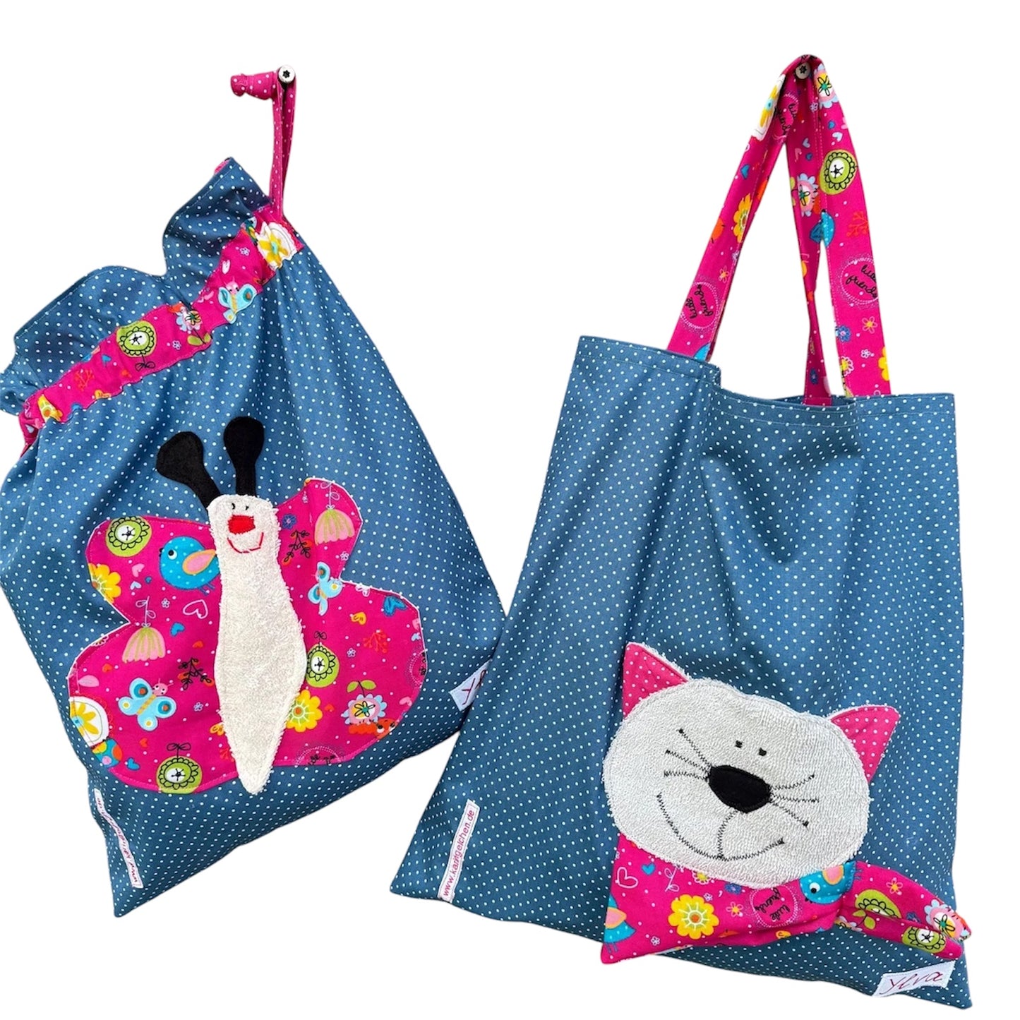 Kindergartenset für Mädchen – Nasstasche Schmetterling & Kindertasche Katze