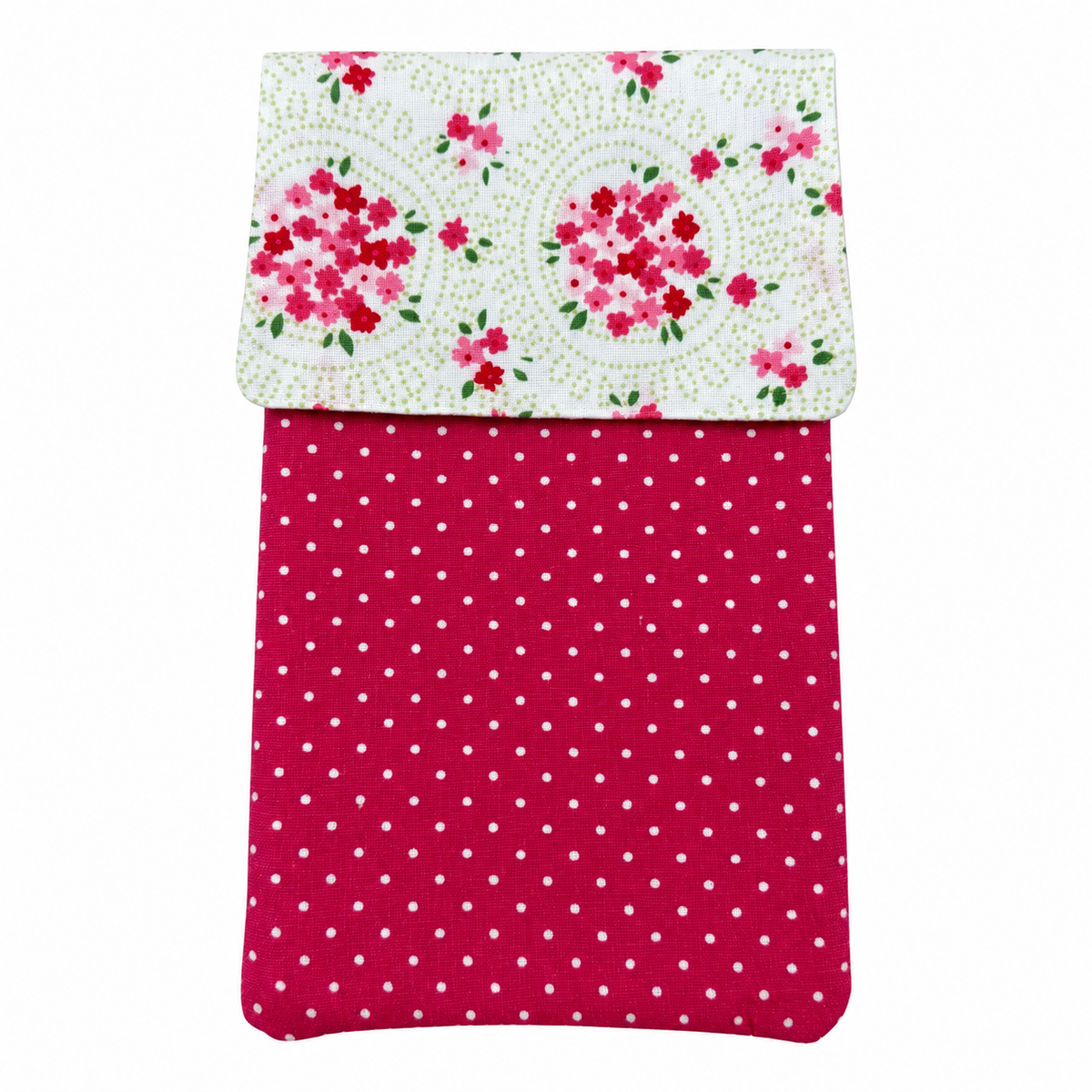 Handytasche aus Stoff – gepolstert, mit Blumen & Punkten in Pink