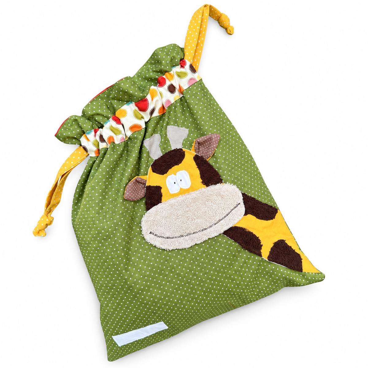 Nasstasche Giraffe, Wetbag Grün Giraffe , grün gepunkteter Wetbag mit kuscheliger Giraffenapplikation 
